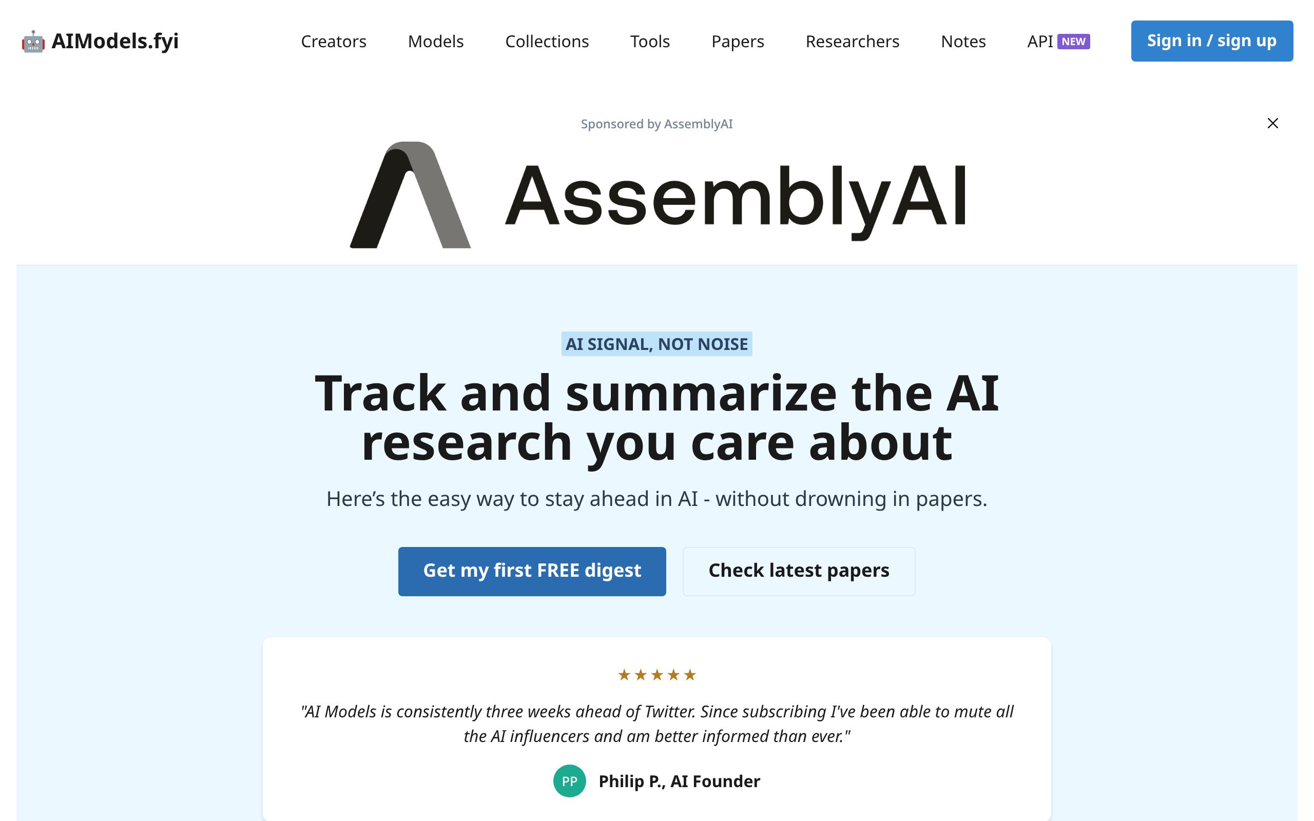 Homepage of AIModels.fyi