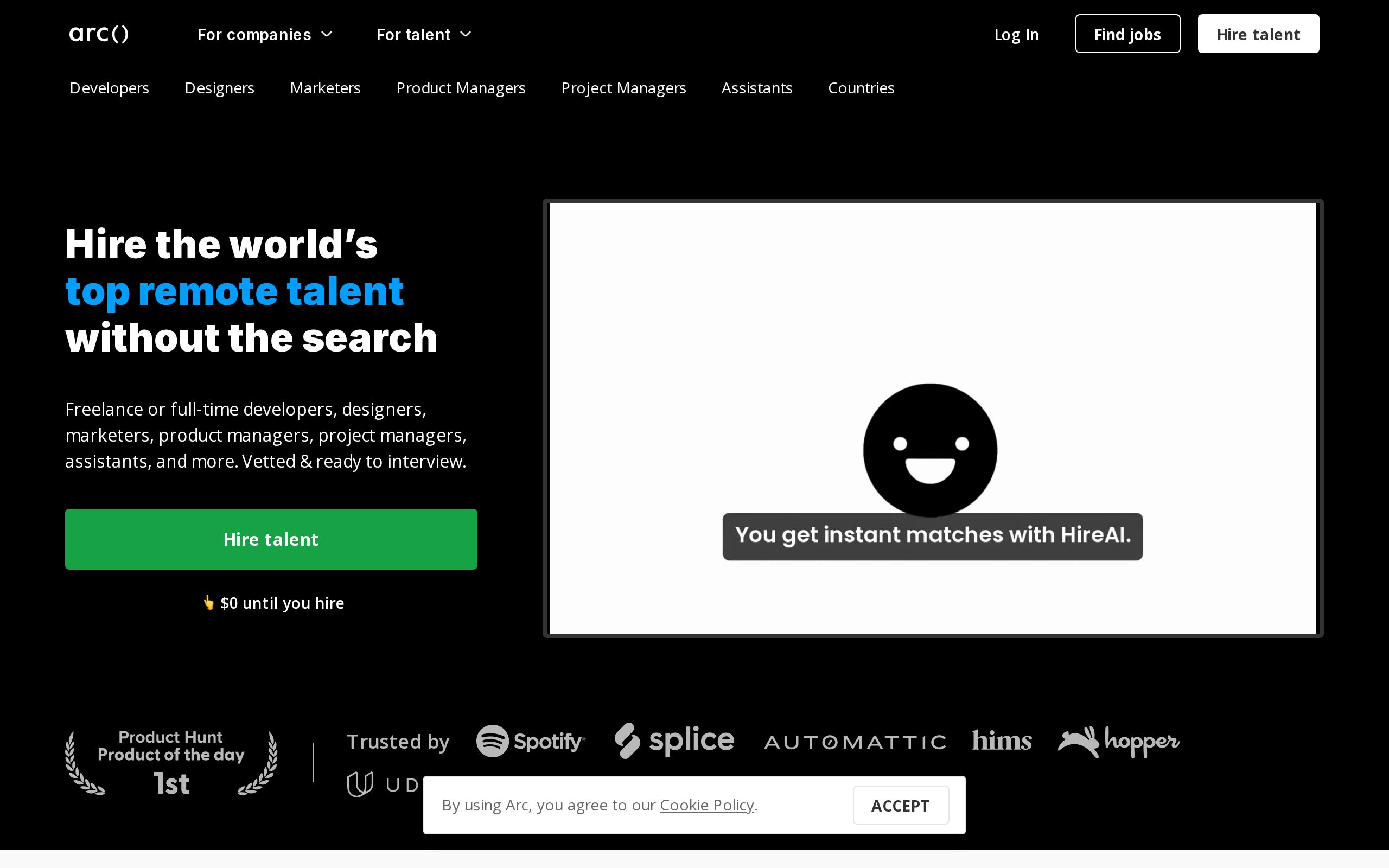 Homepage of Arc