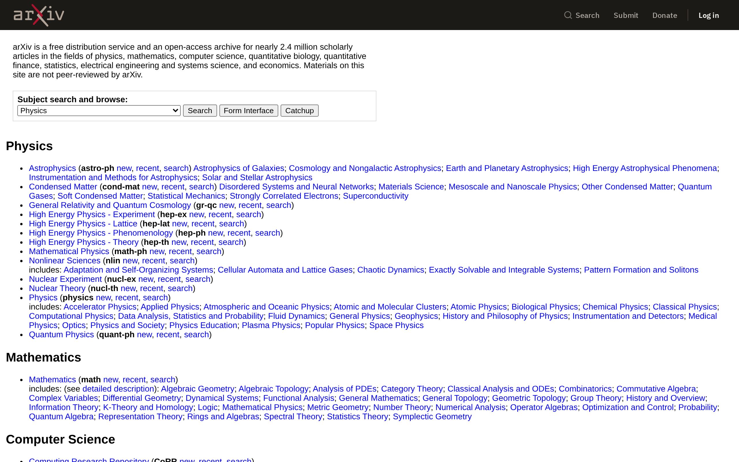 Homepage of arXiv