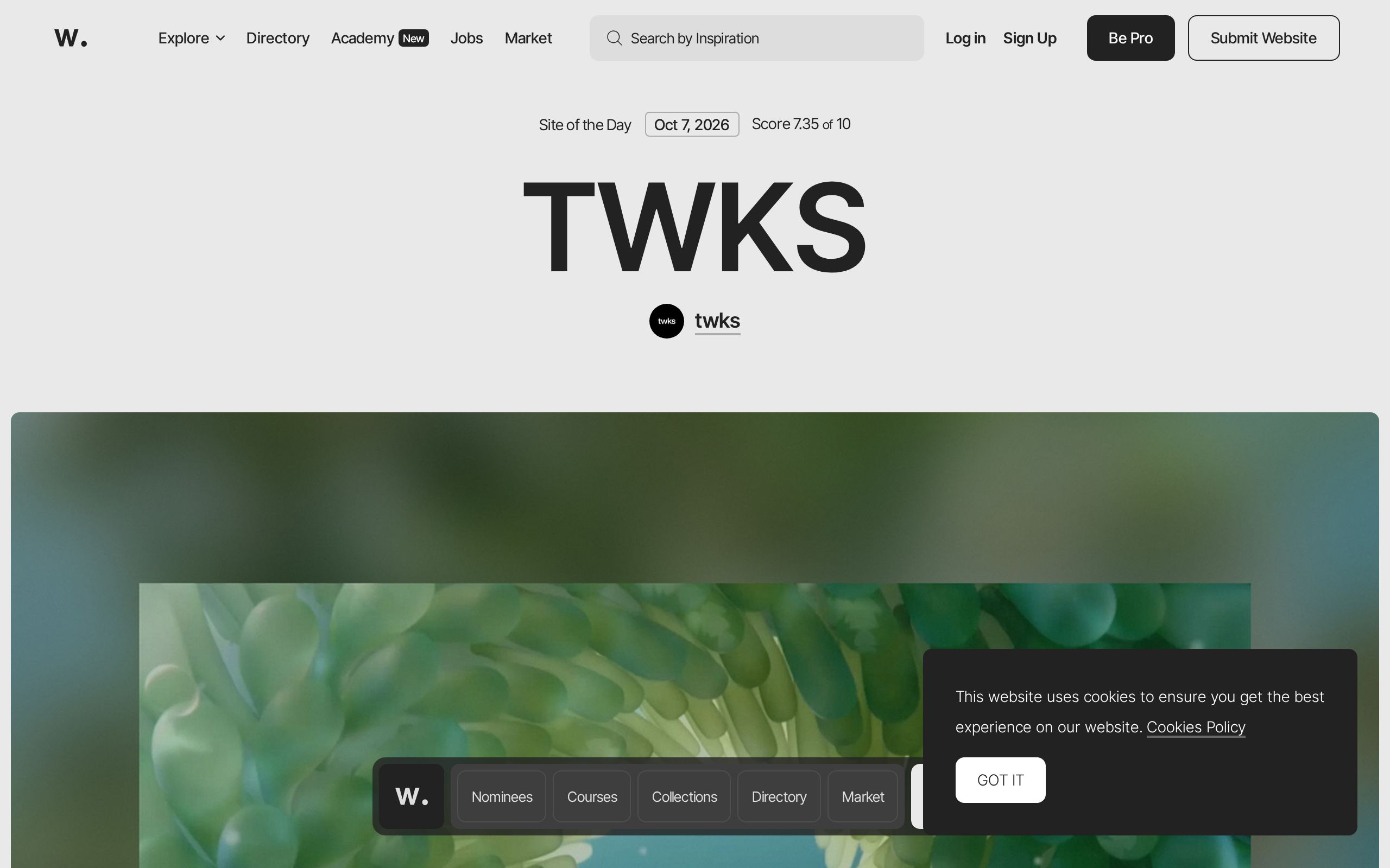 Homepage of Awwwards