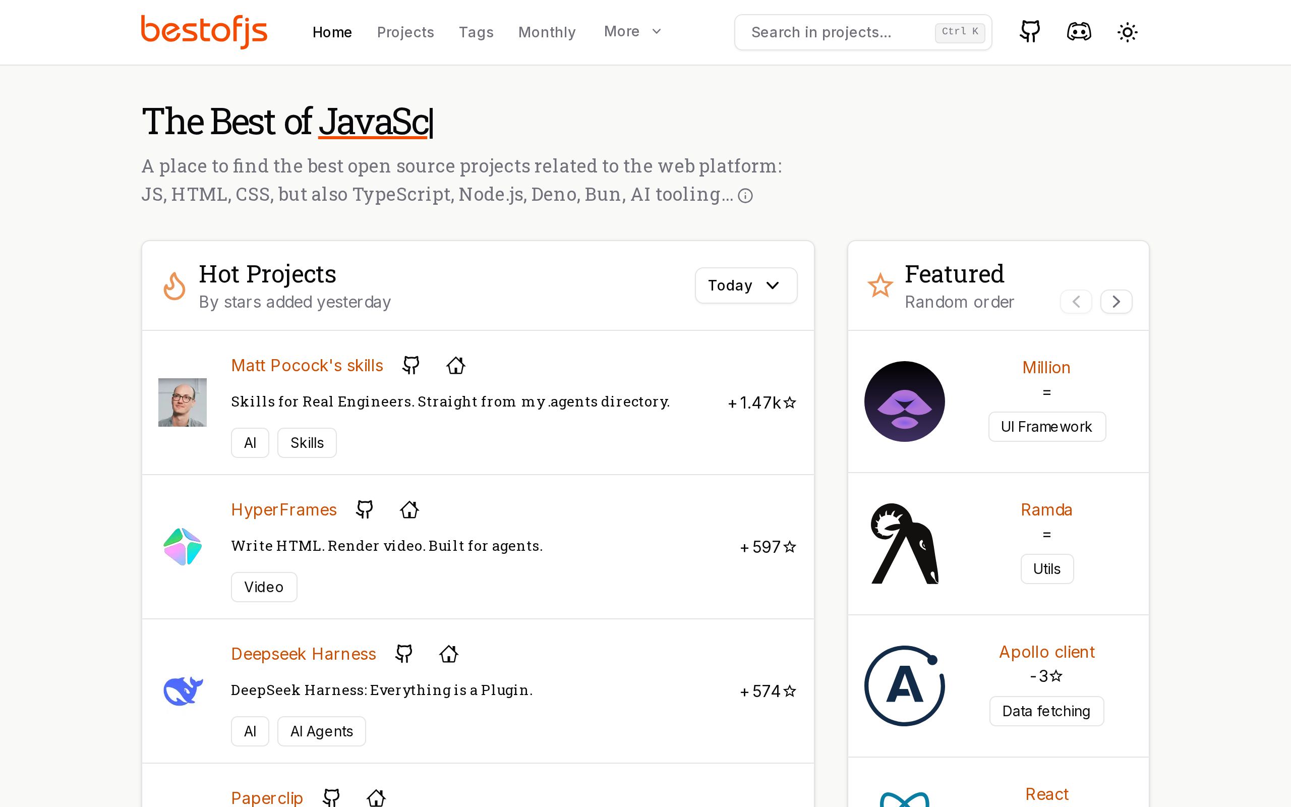 Homepage of Best of JS