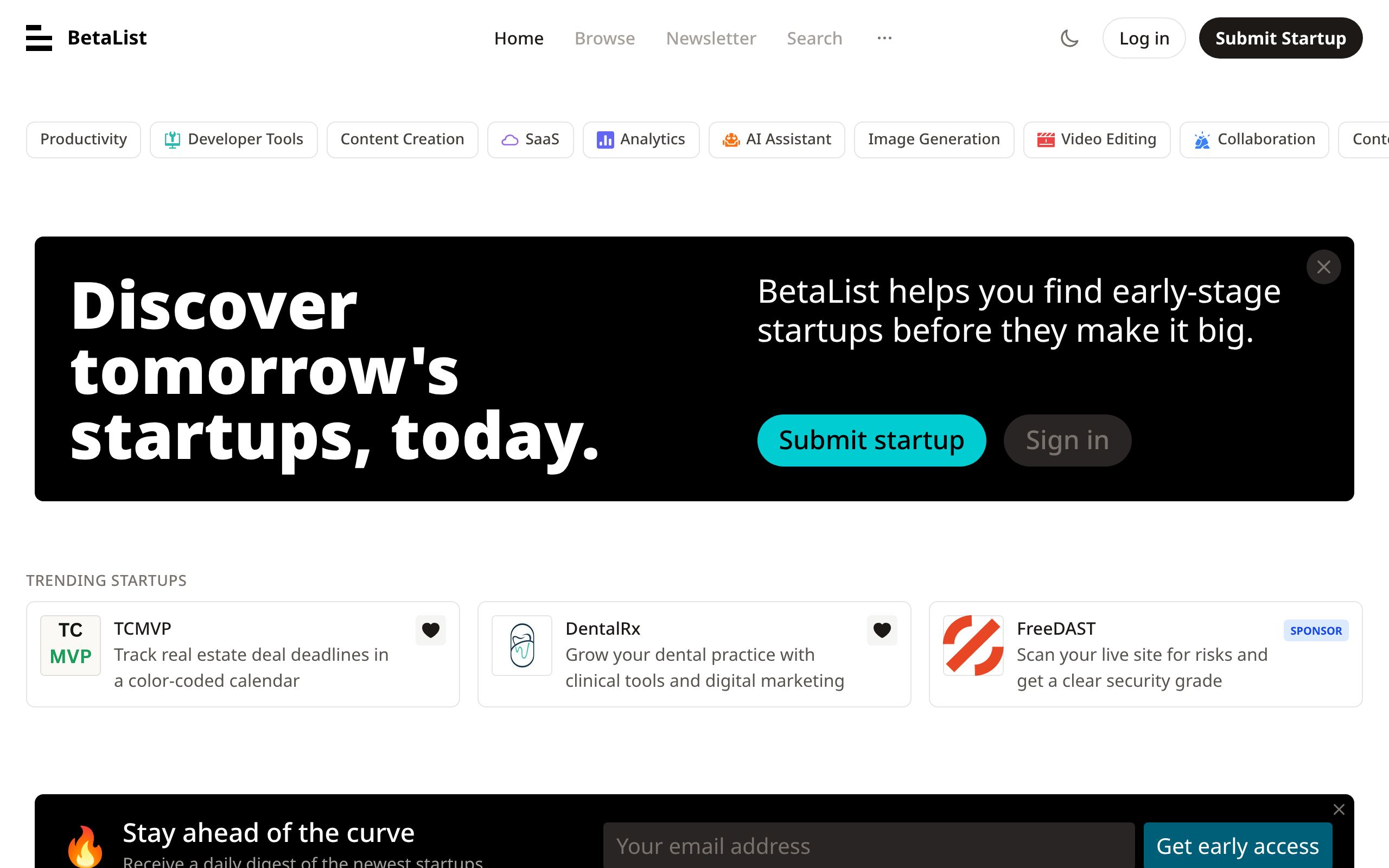 Homepage of BetaList