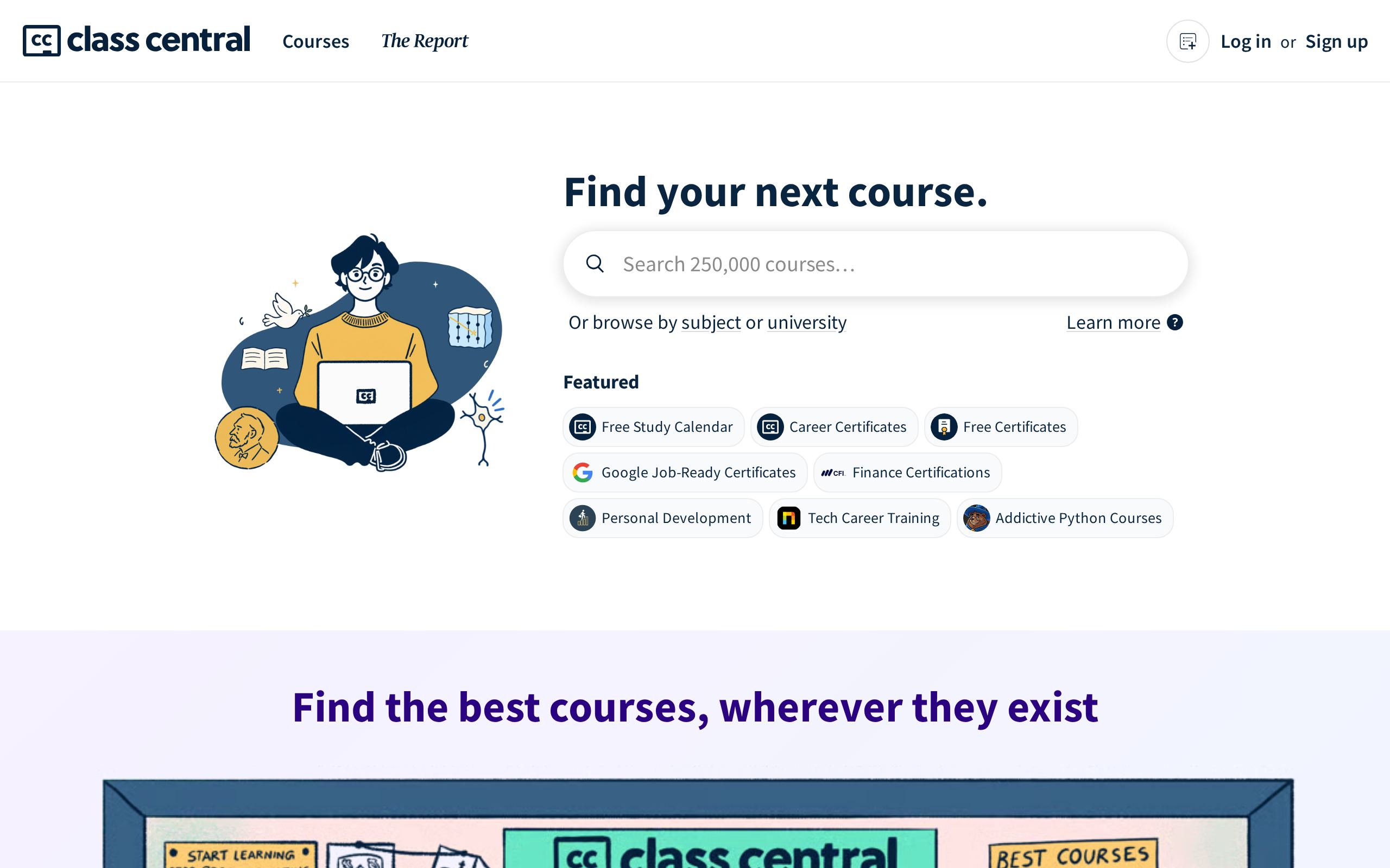 Homepage of Class Central