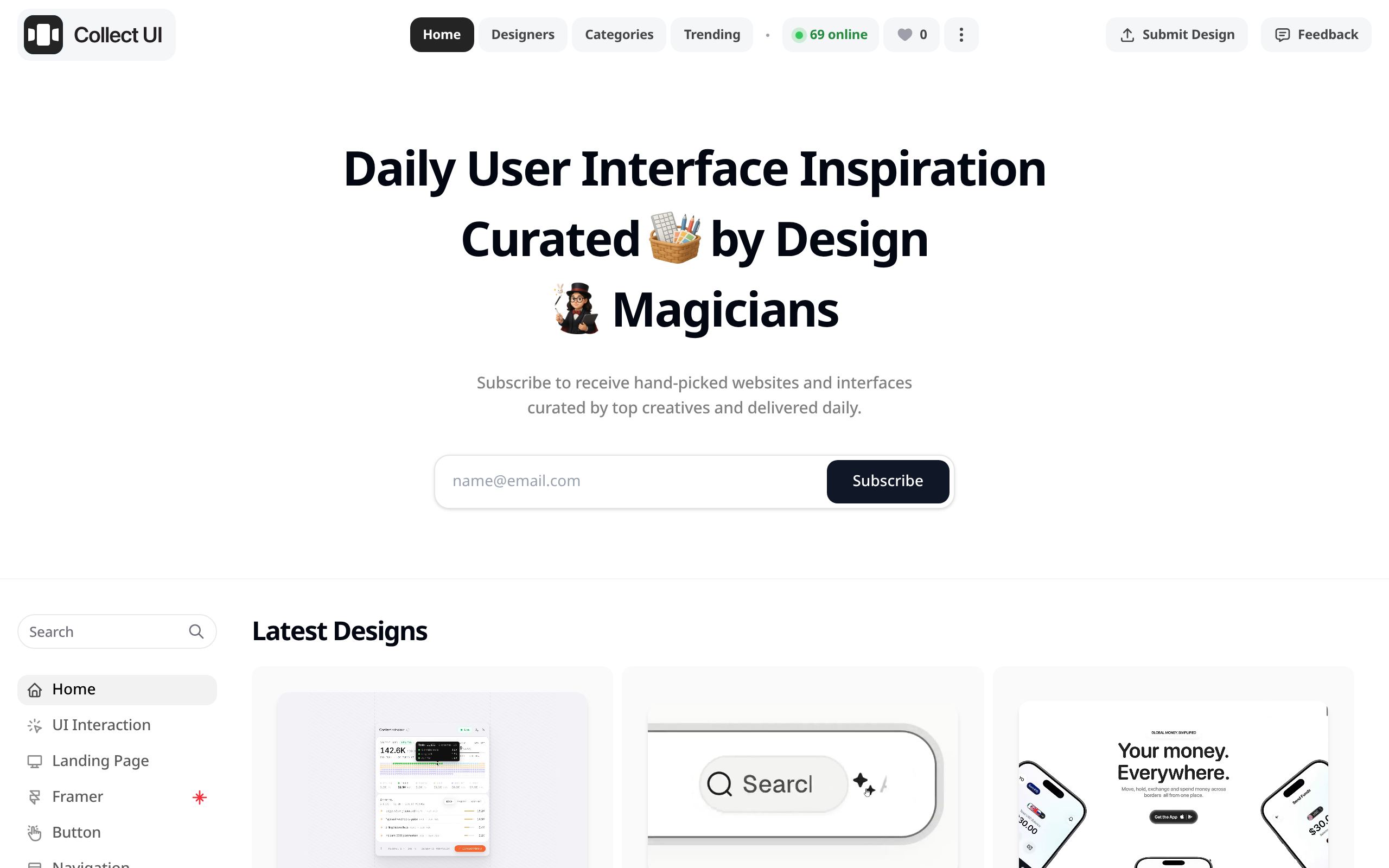 Homepage of Collect UI