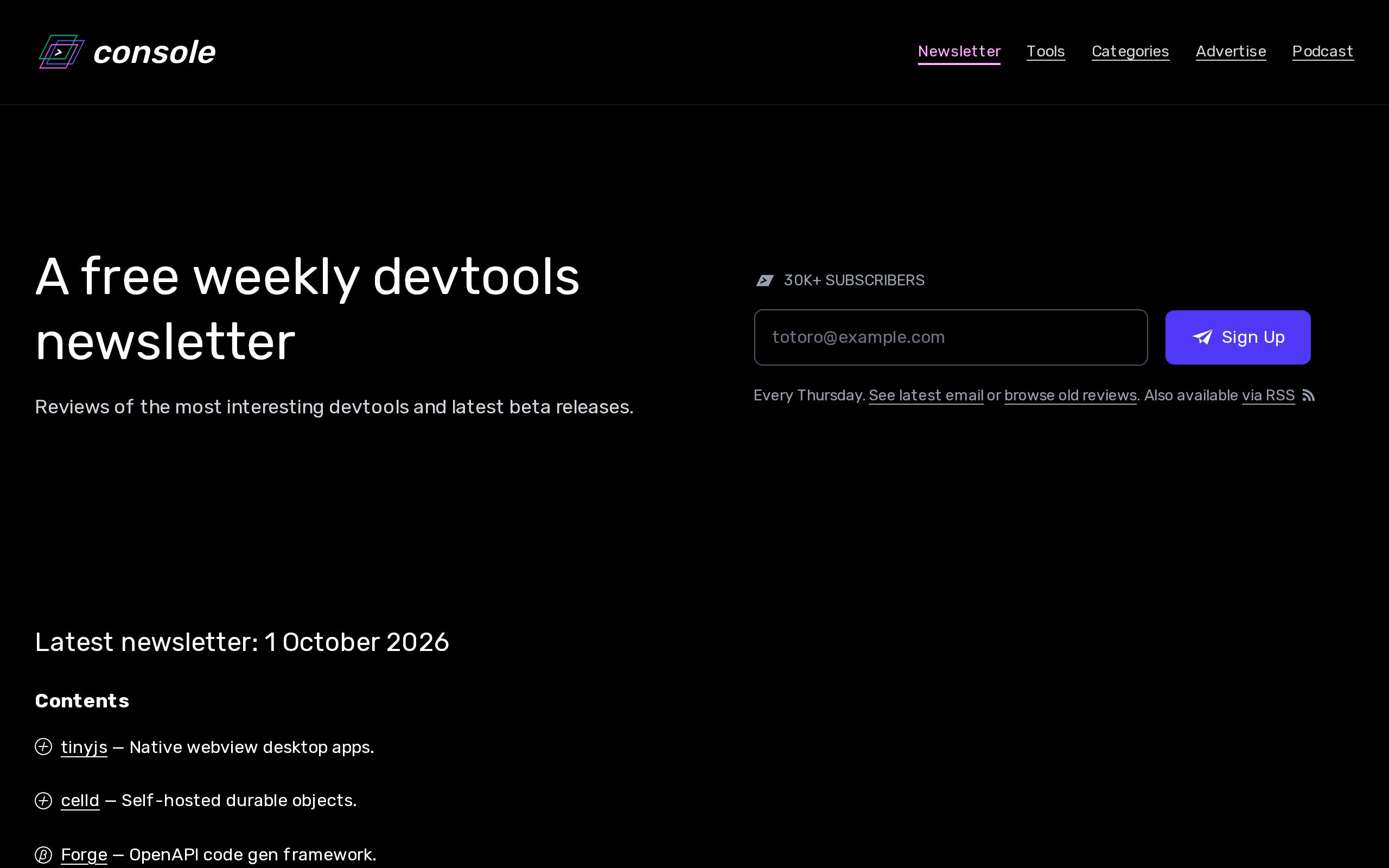 Homepage of Console