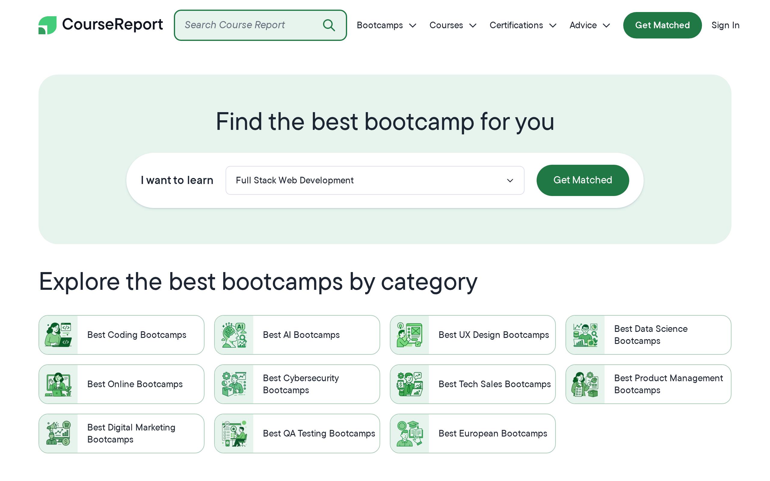 Homepage of Course Report