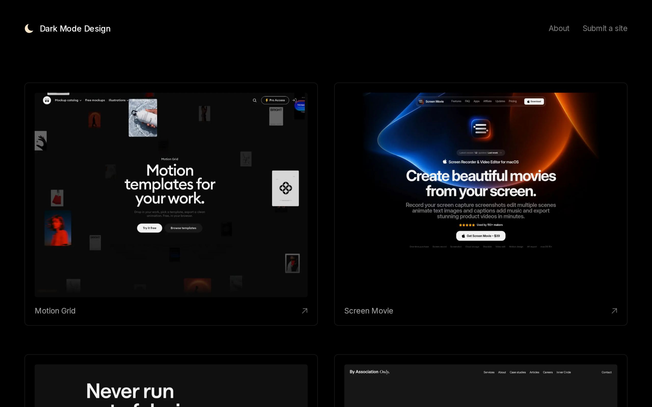 Homepage of Dark Mode Design