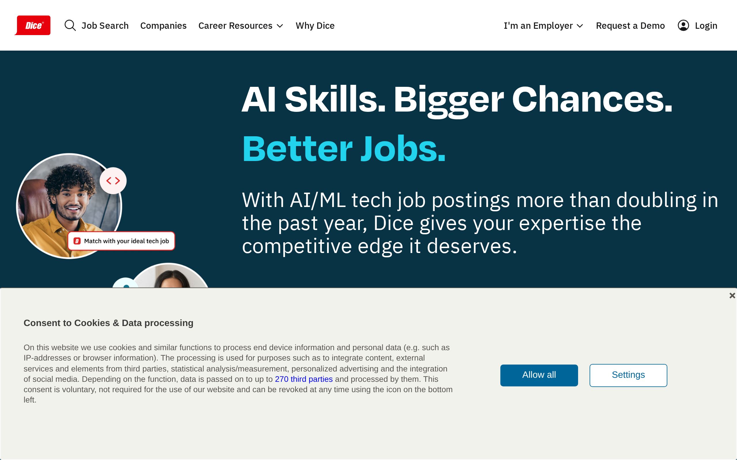 Homepage of Dice