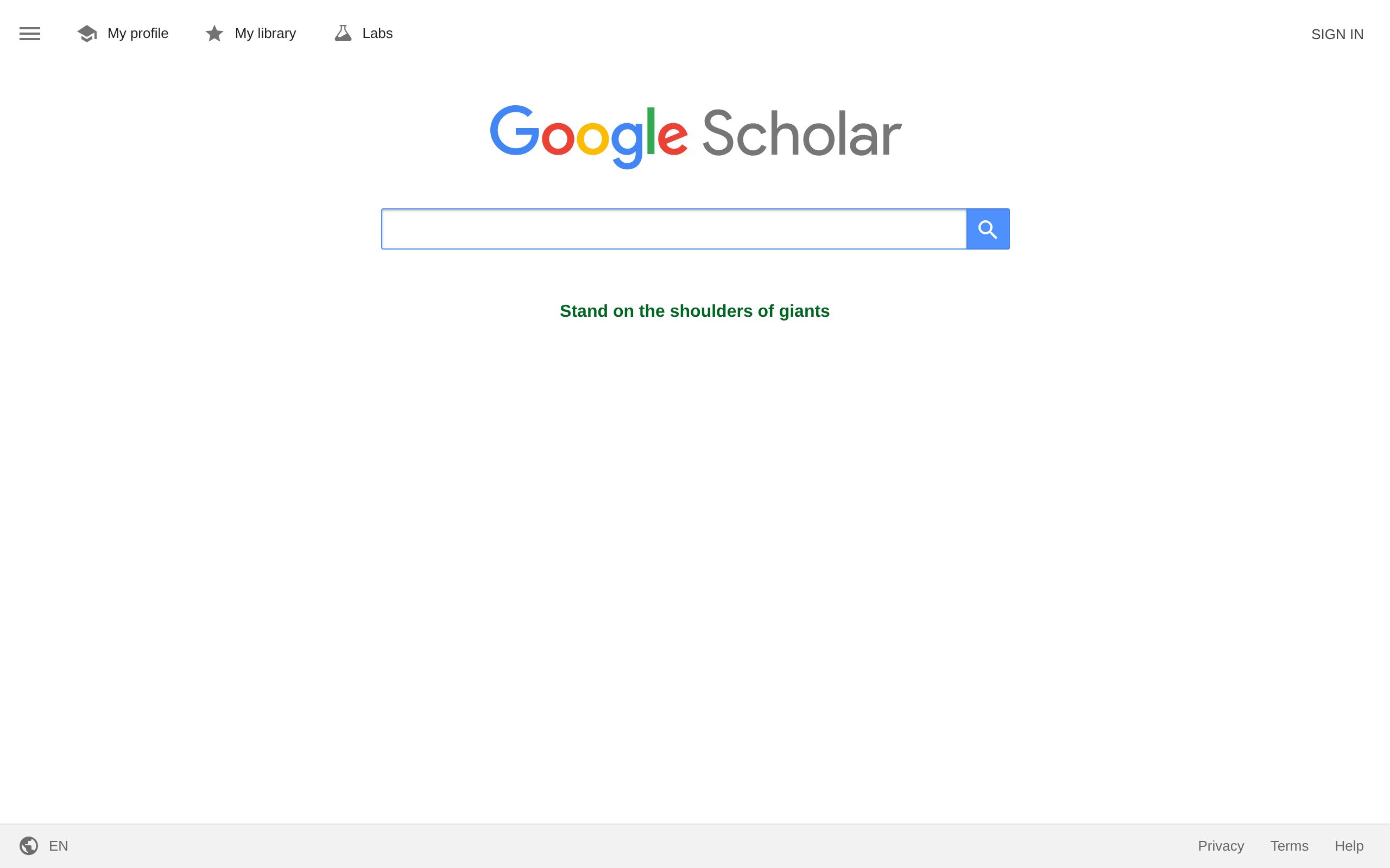 Homepage of Google Scholar