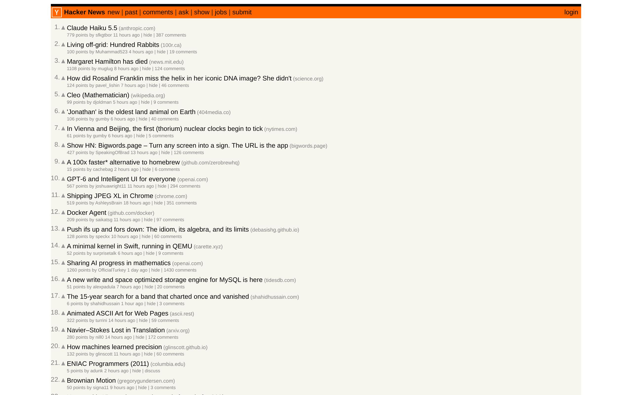 Homepage of Hacker News