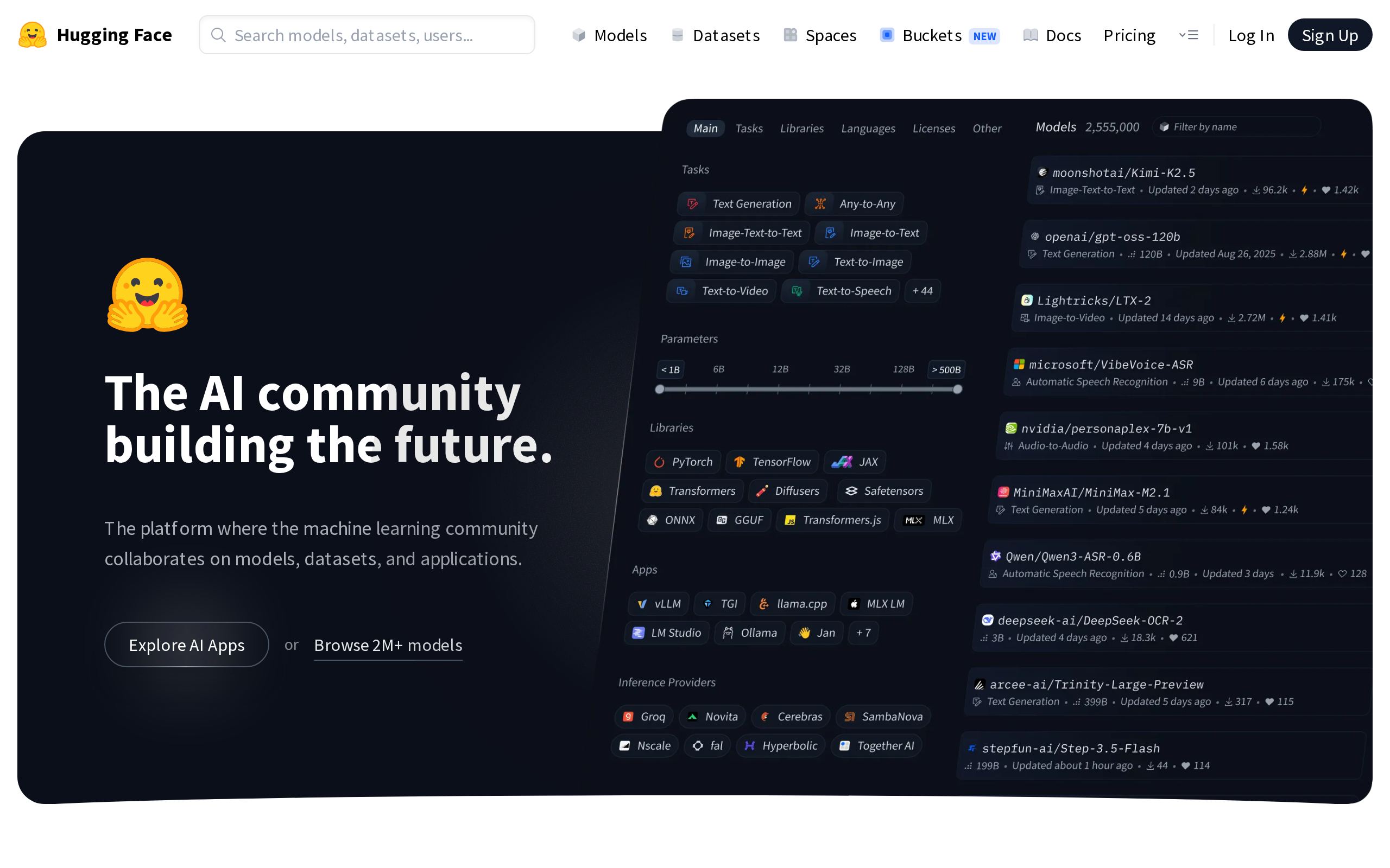 Homepage of Hugging Face