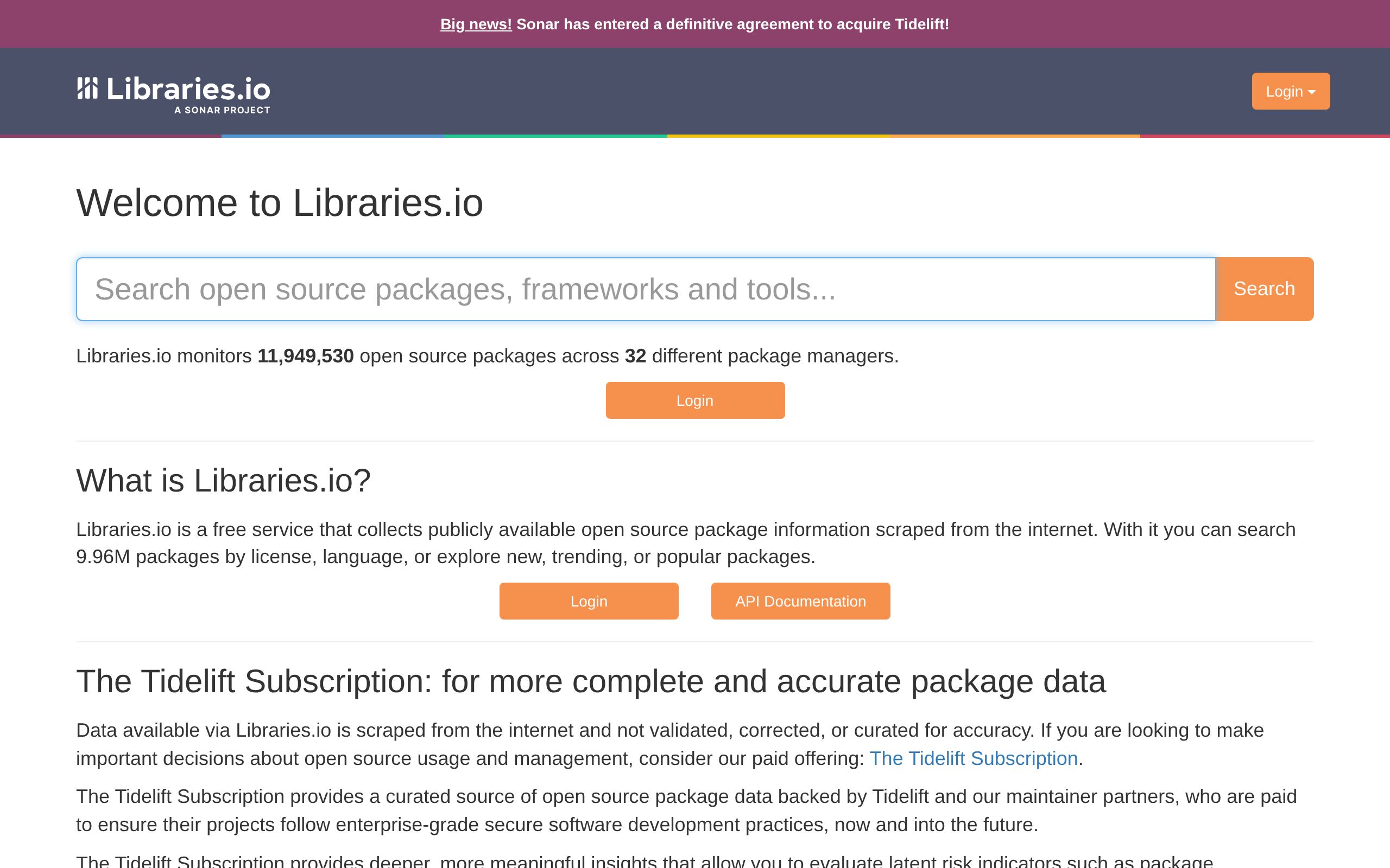 Homepage of Libraries.io