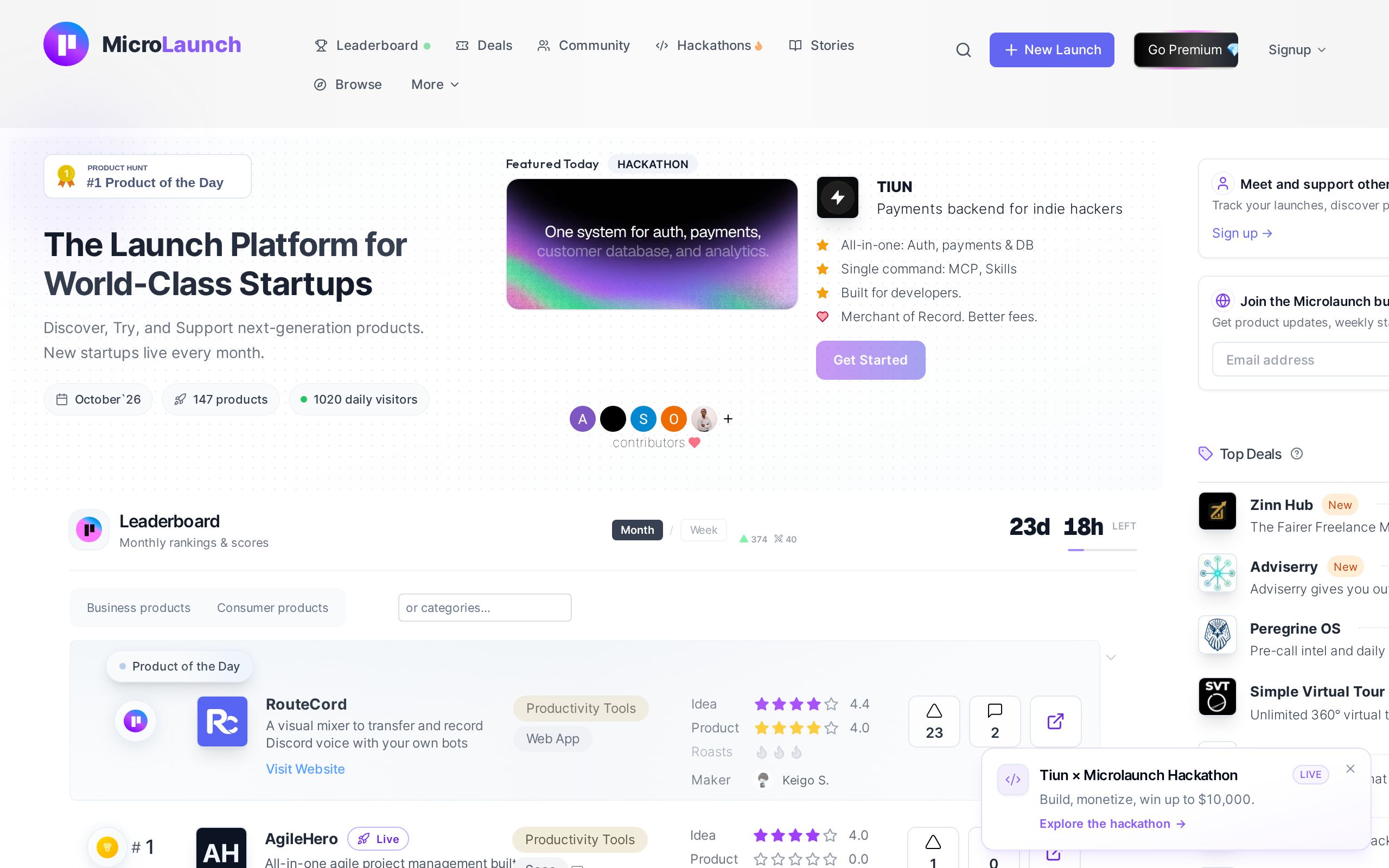 Homepage of MicroLaunch
