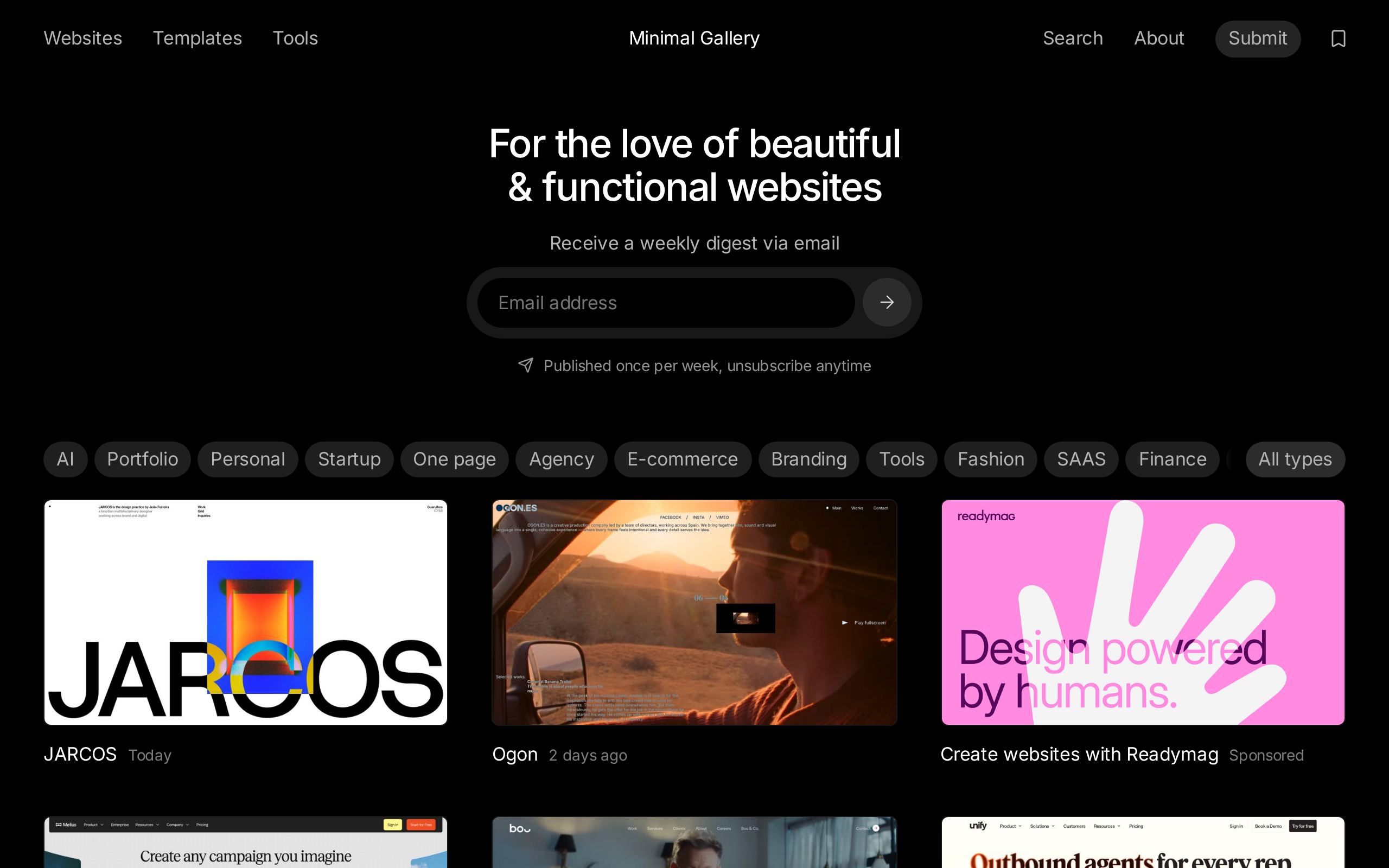 Homepage of Minimal Gallery