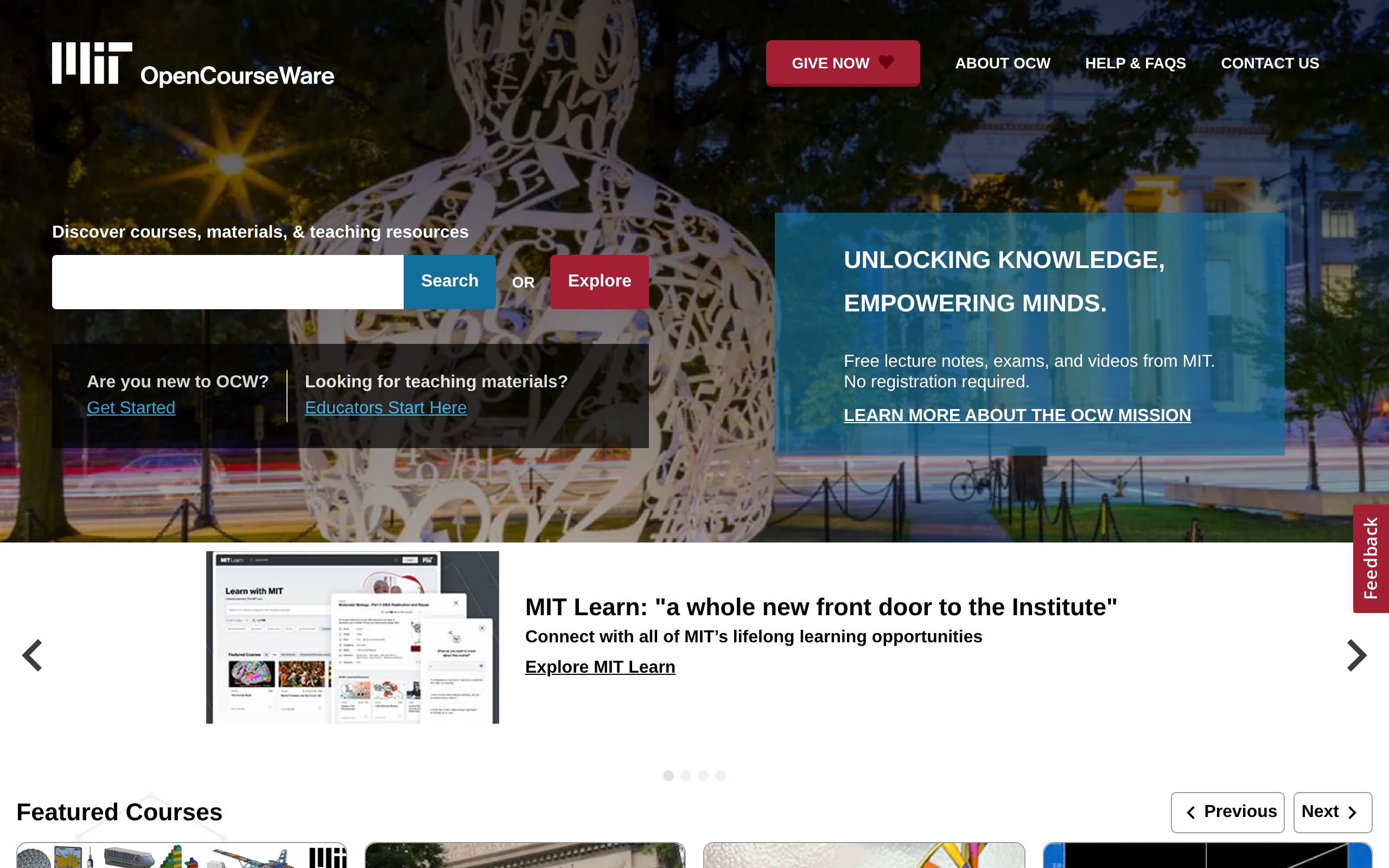 Homepage of MIT OpenCourseWare