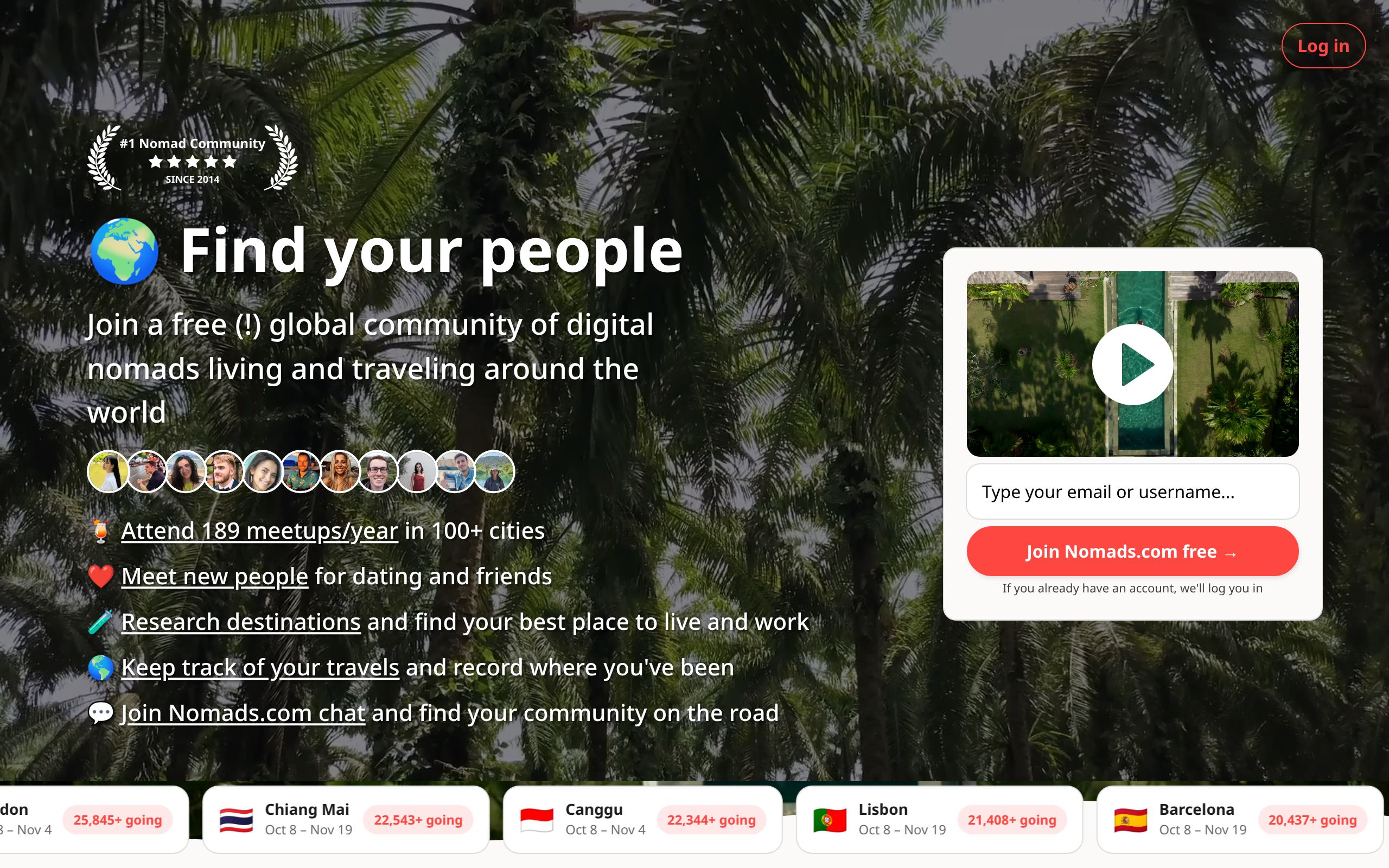 Homepage of Nomad List