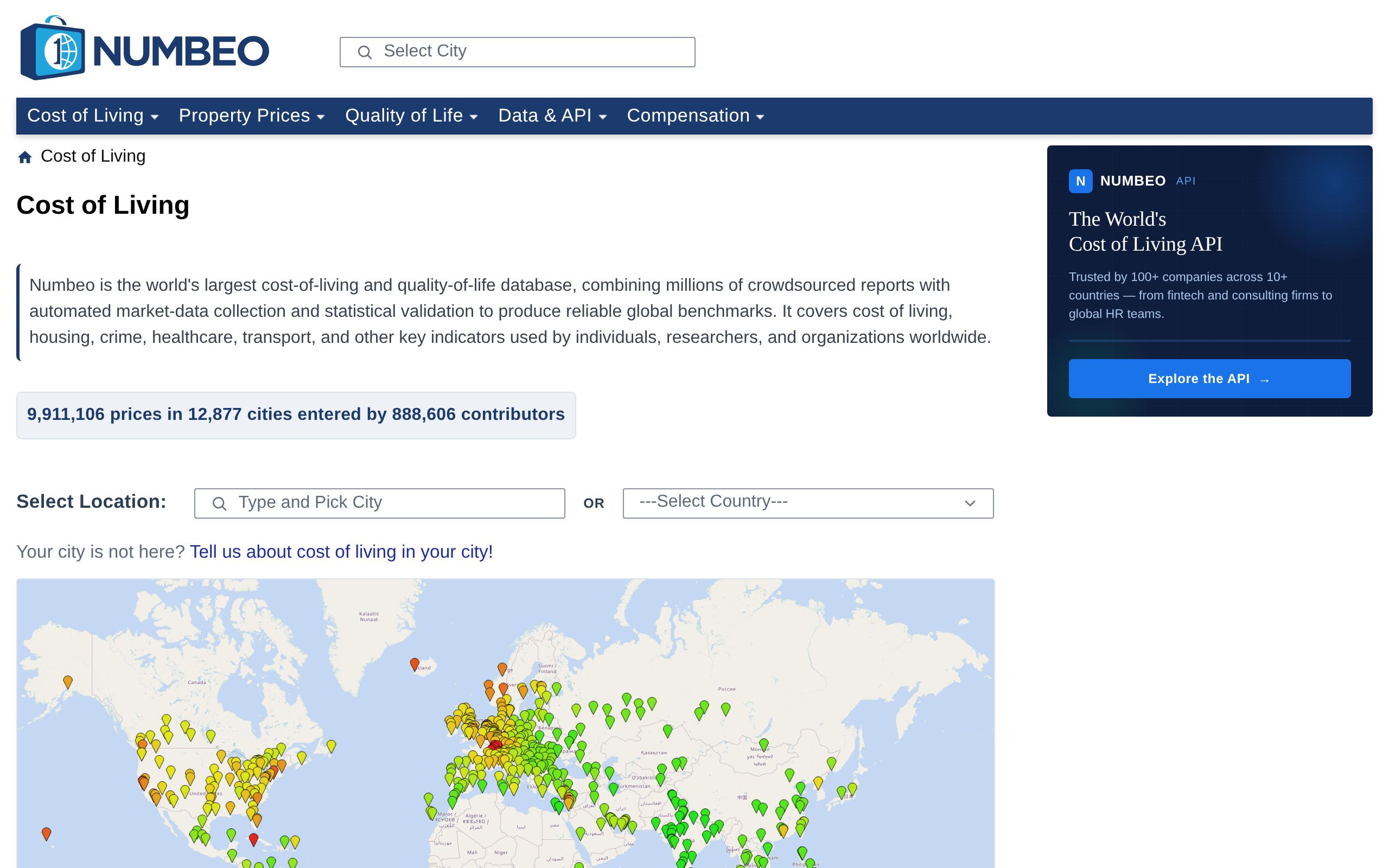 Homepage of Numbeo