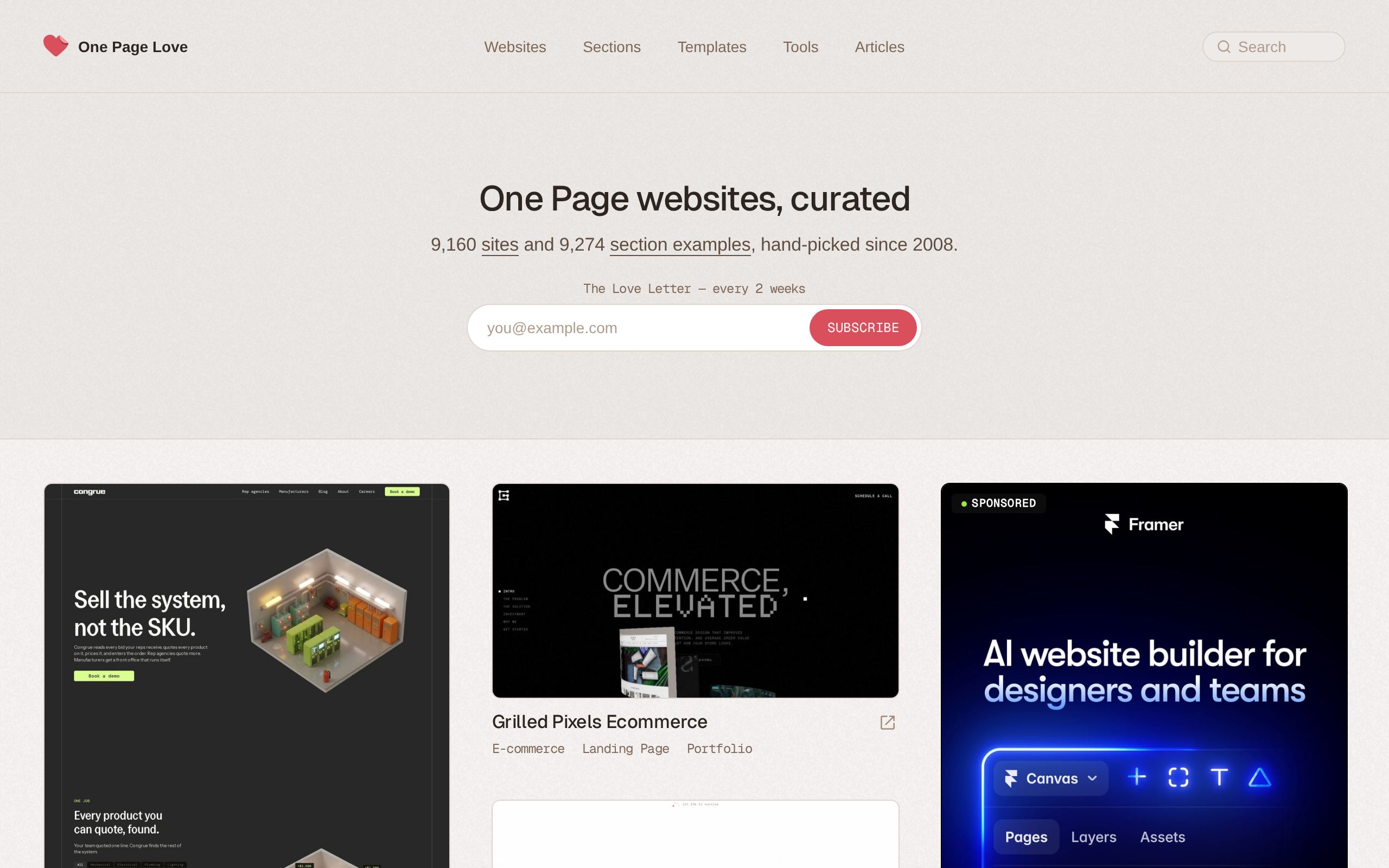 Homepage of One Page Love