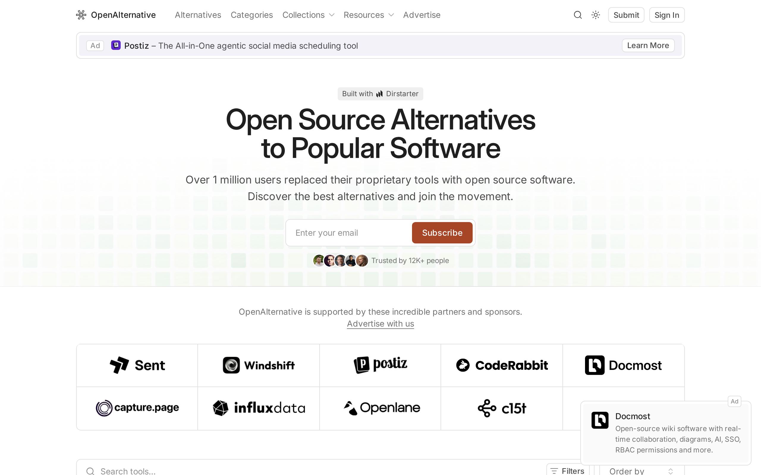 Homepage of OpenAlternative