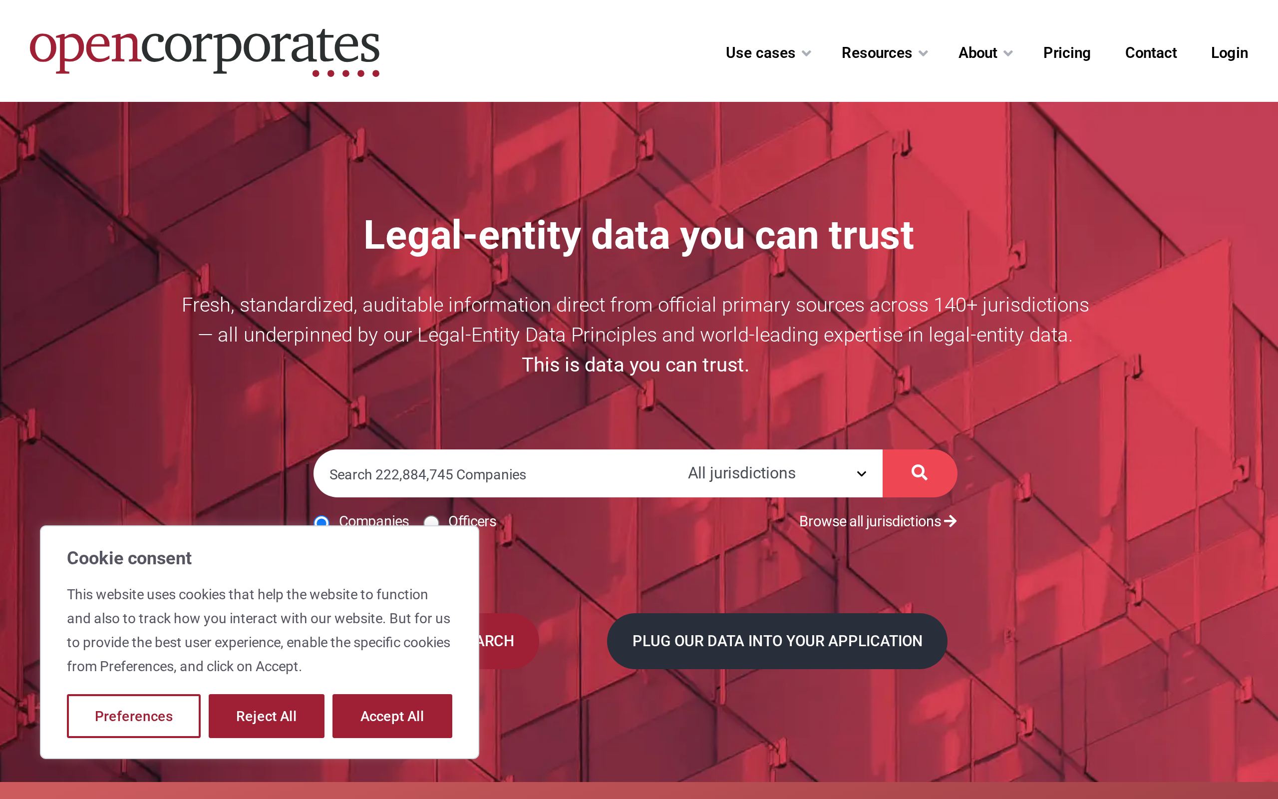 Homepage of OpenCorporates