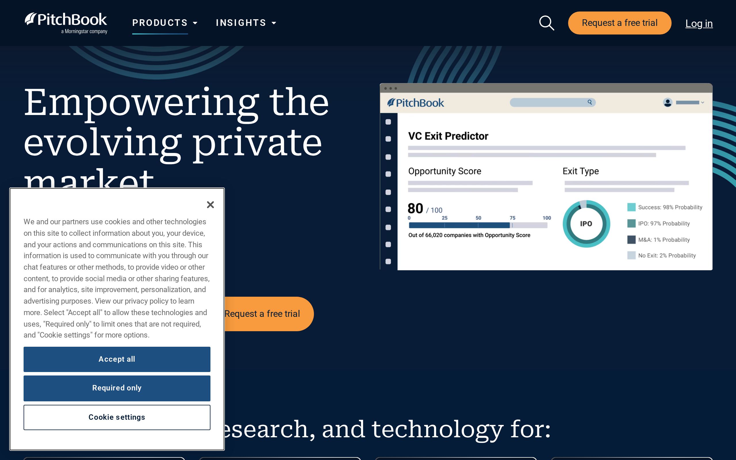 Homepage of PitchBook