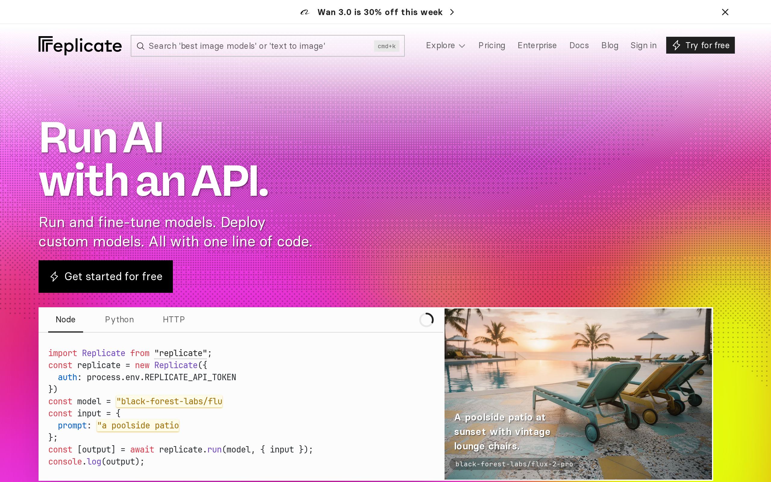 Homepage of Replicate