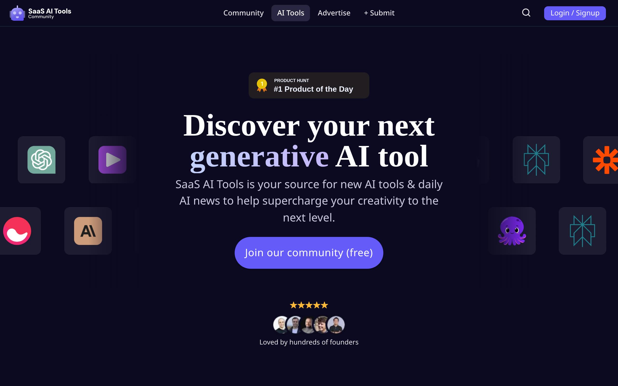 Homepage of SaaS AI Tools