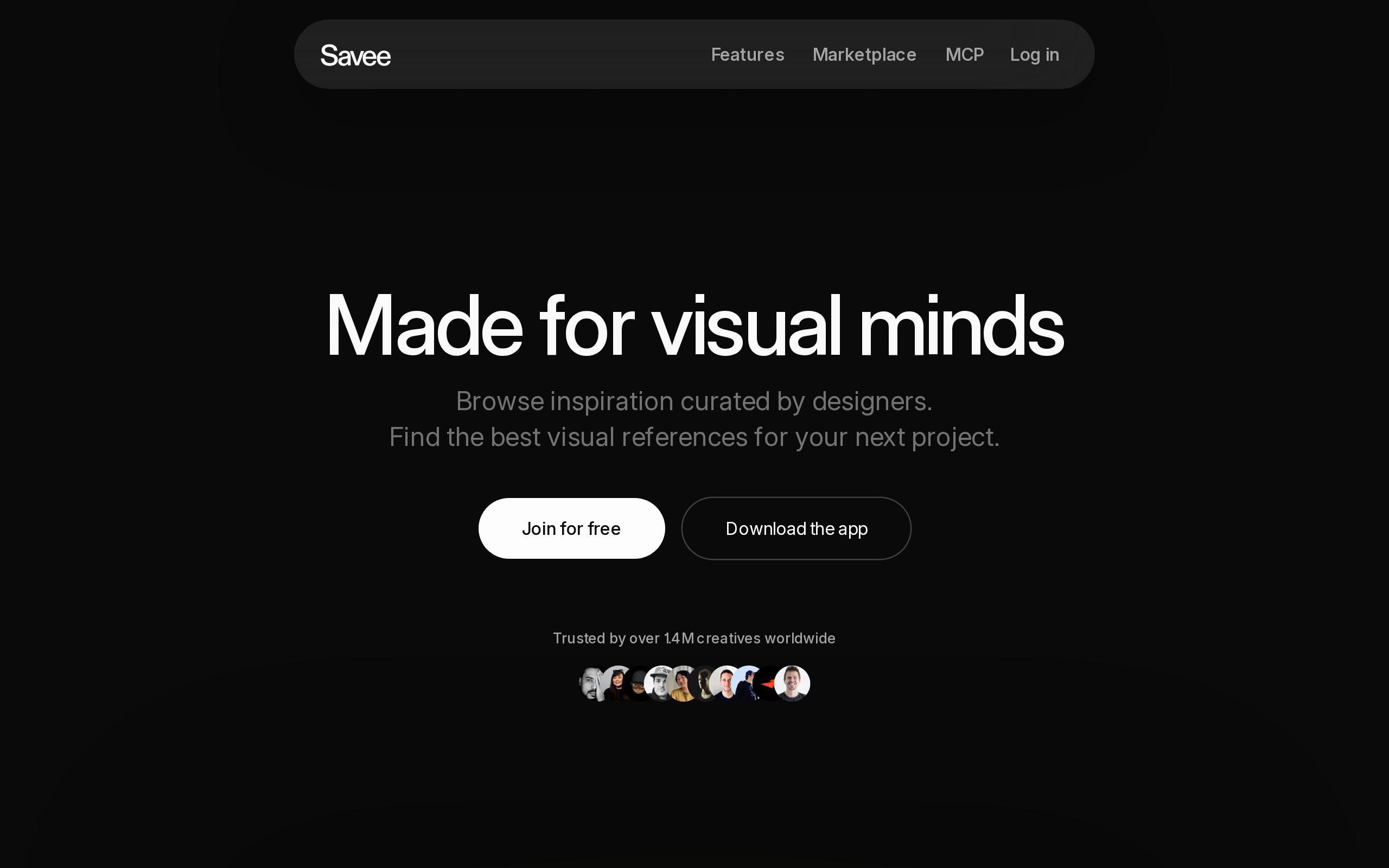 Homepage of Savee