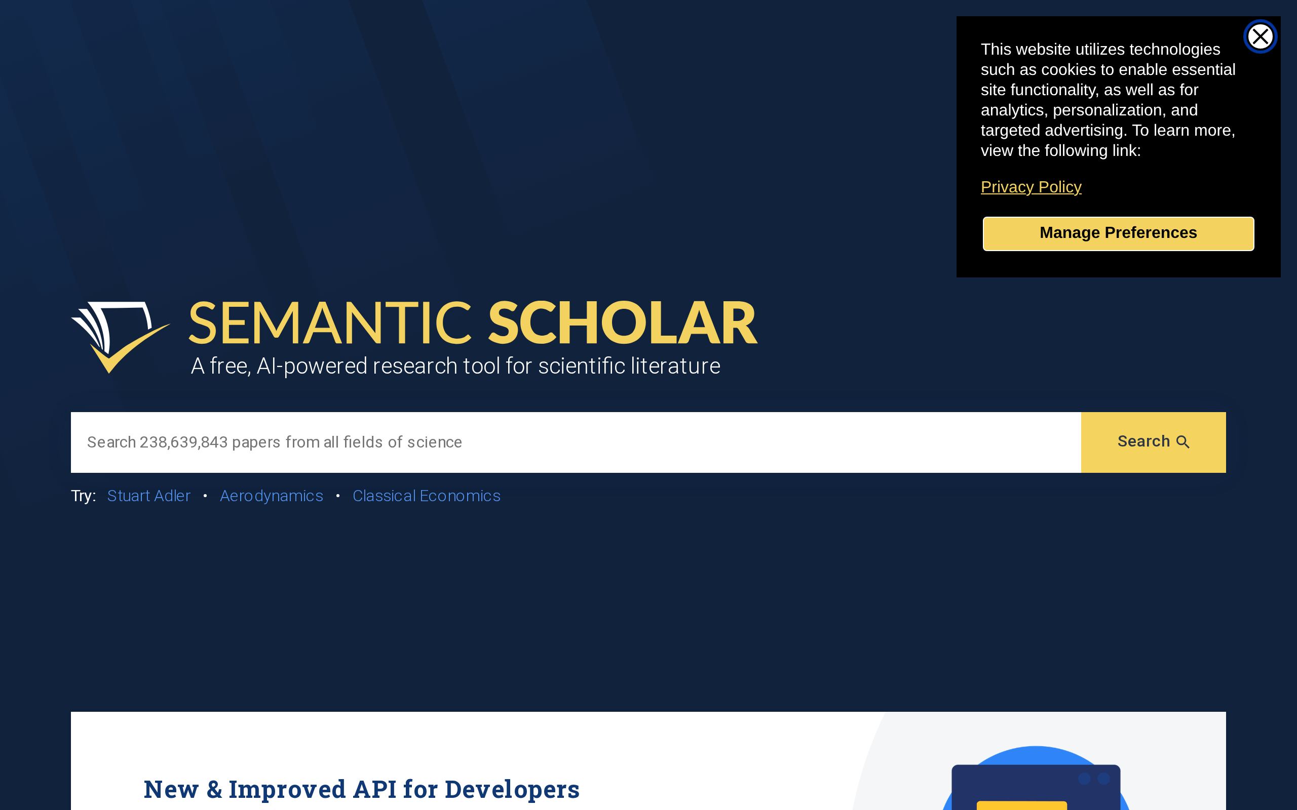Homepage of Semantic Scholar