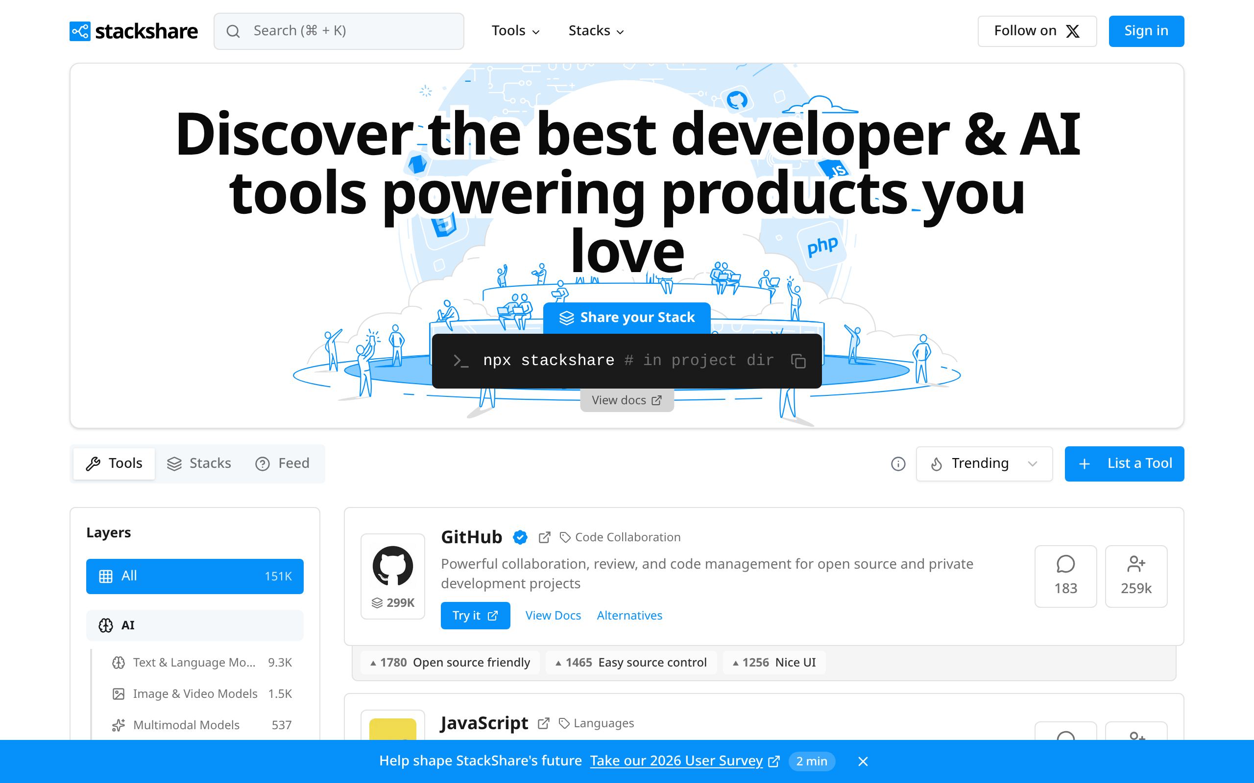 Homepage of StackShare