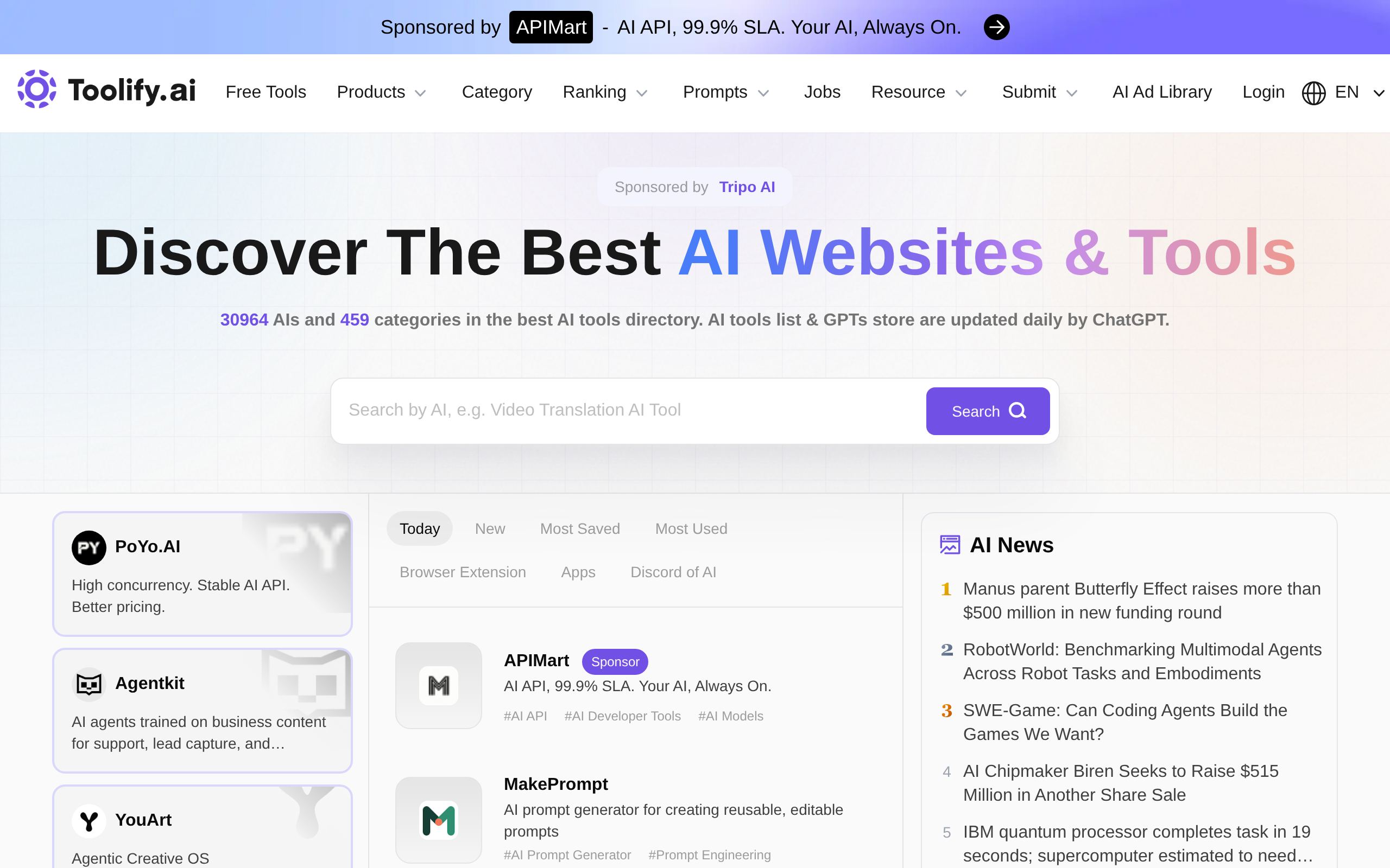 Homepage of Toolify