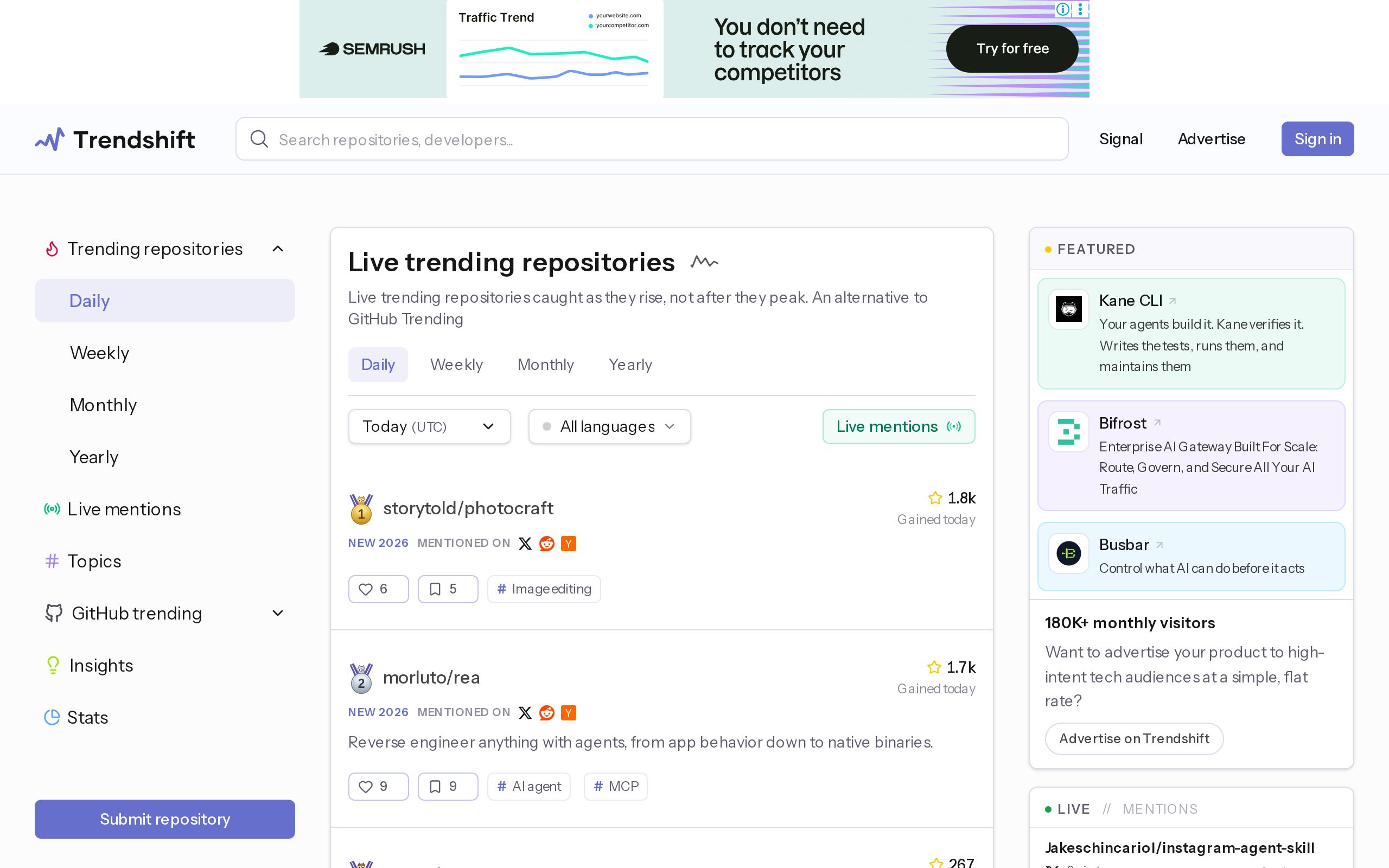 Homepage of Trendshift