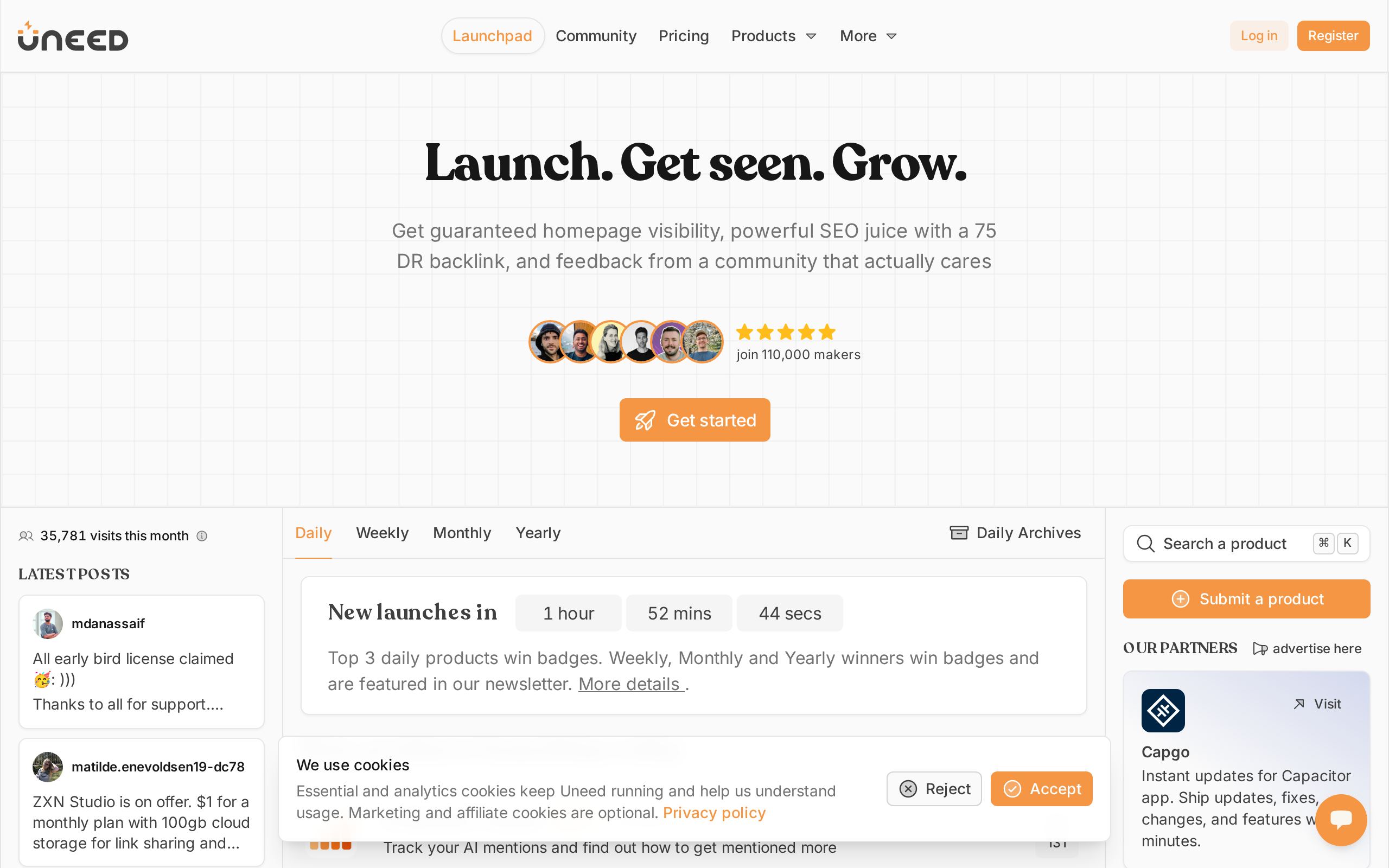 Homepage of Uneed
