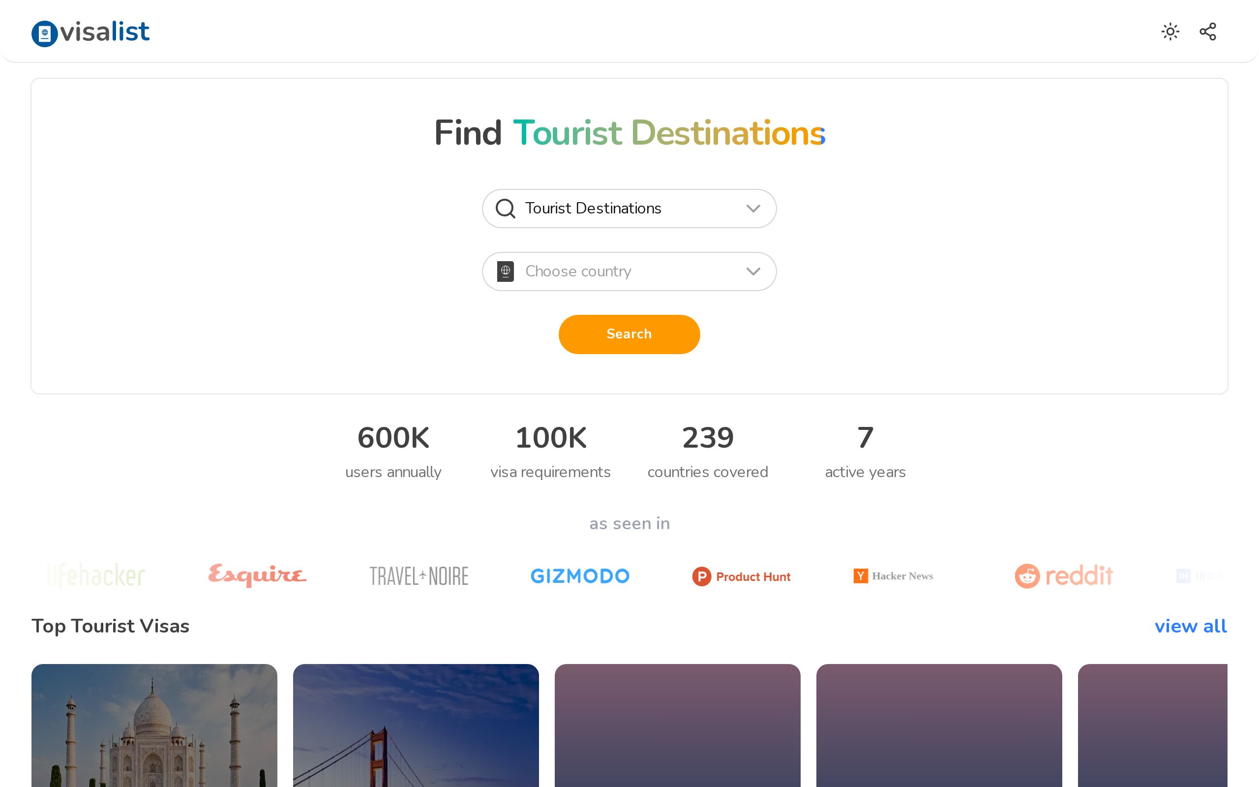 Homepage of Visa List