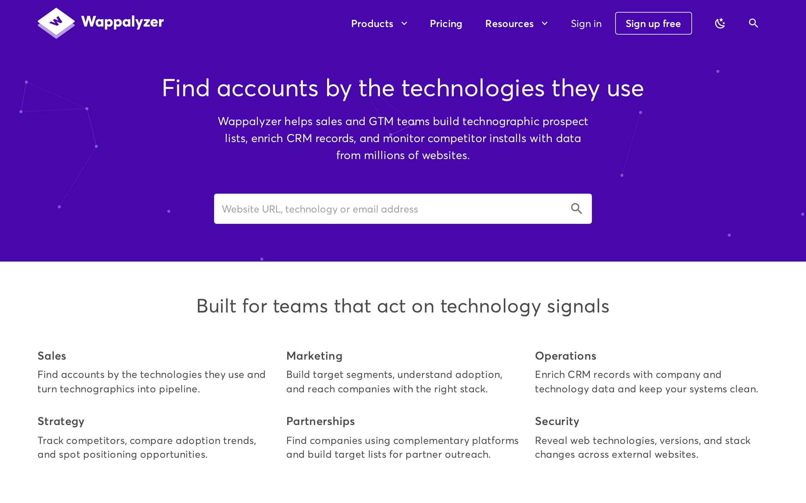 Homepage of Wappalyzer