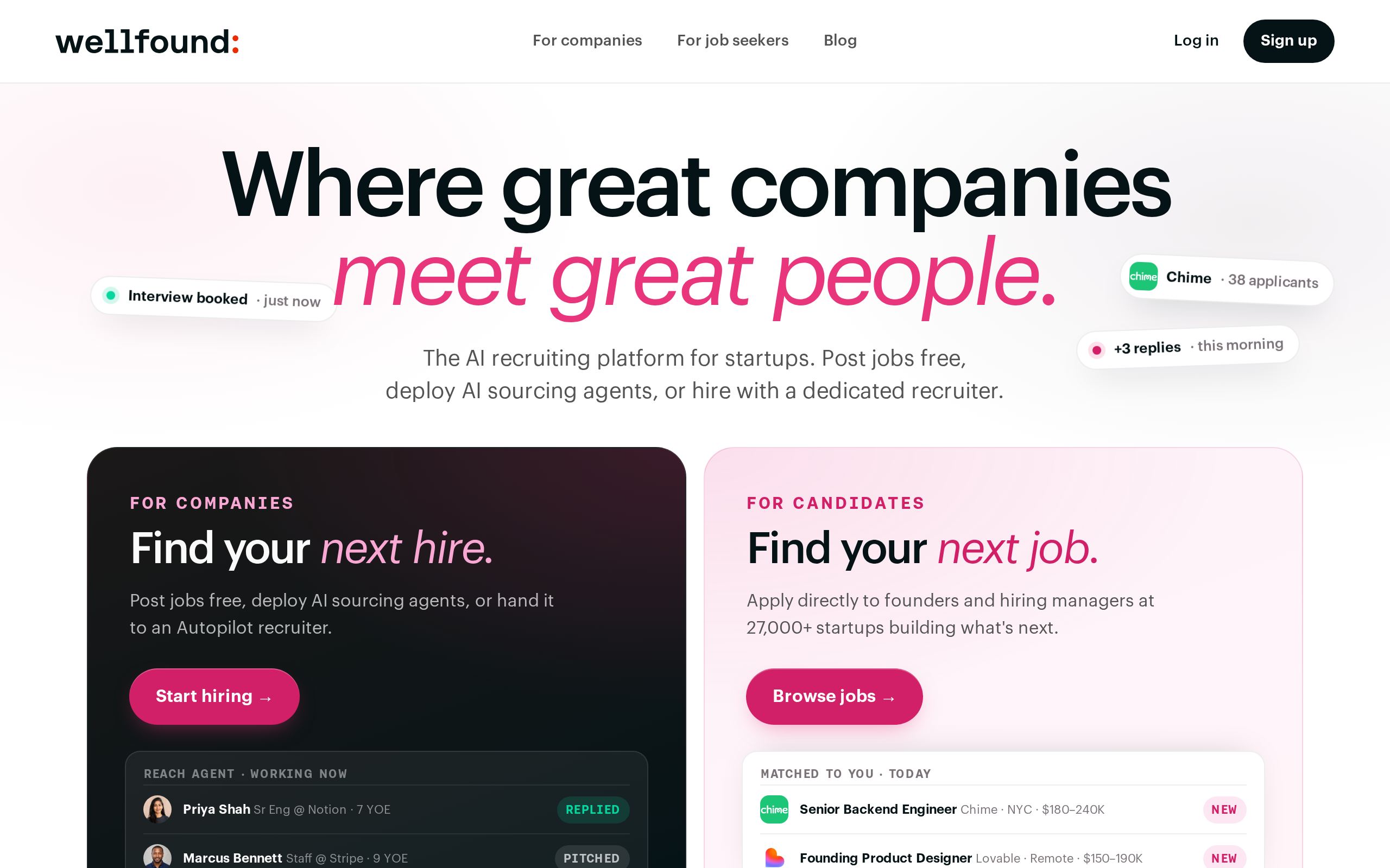 Homepage of Wellfound