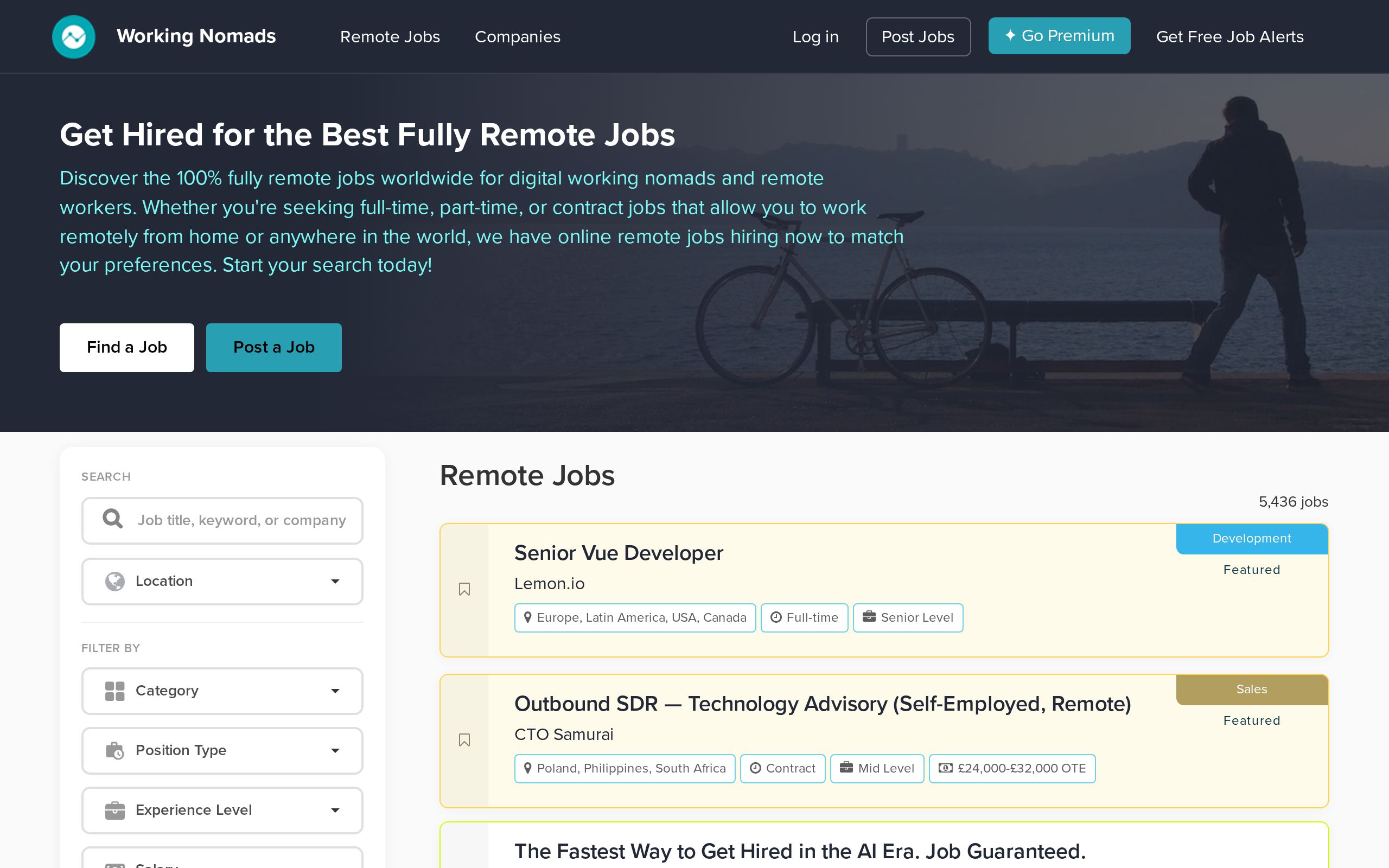 Homepage of Working Nomads